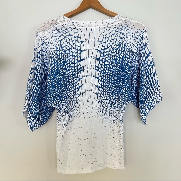 Alberto Makali 3/4 Dolman Sleeve Blue & White Patterned Sweater Size Small - Picture 3 of 7